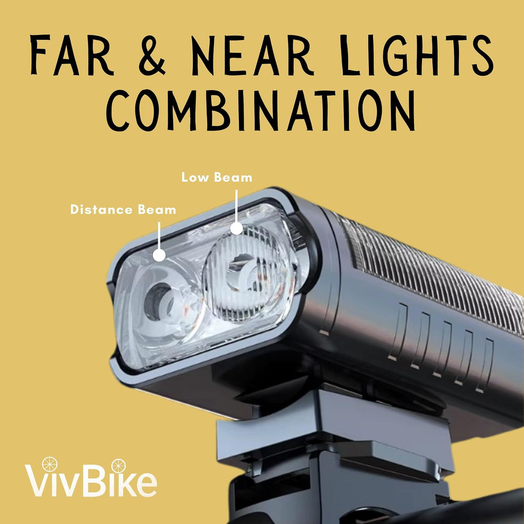 HerTime2 VivBike Rechargeable Bike Light – LED Bicycle Headlight, USB-C Charging, Waterproof, Multiple Lighting Modes