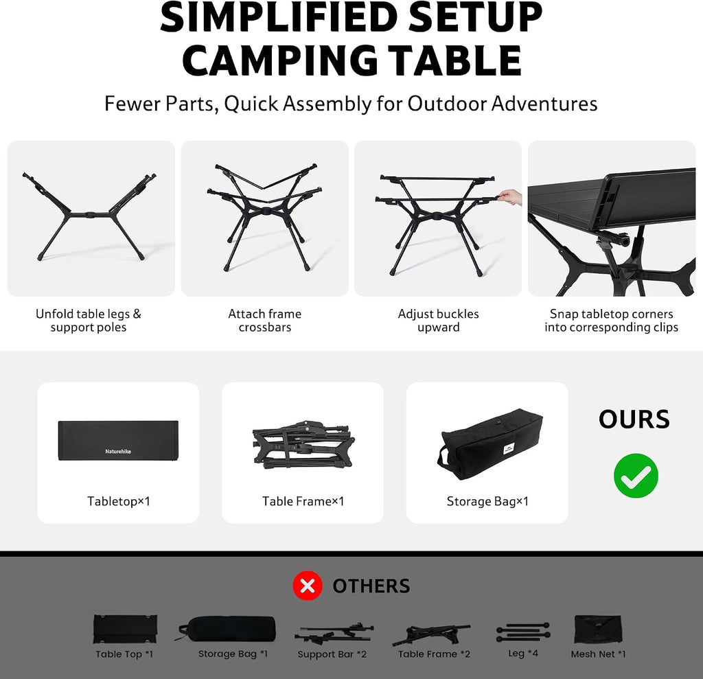 Naturehike YL01 Portable Camping Table, Lightweight Folding Backpacking Table for Hiking, Tailgating, Picnics, Beach, Travel