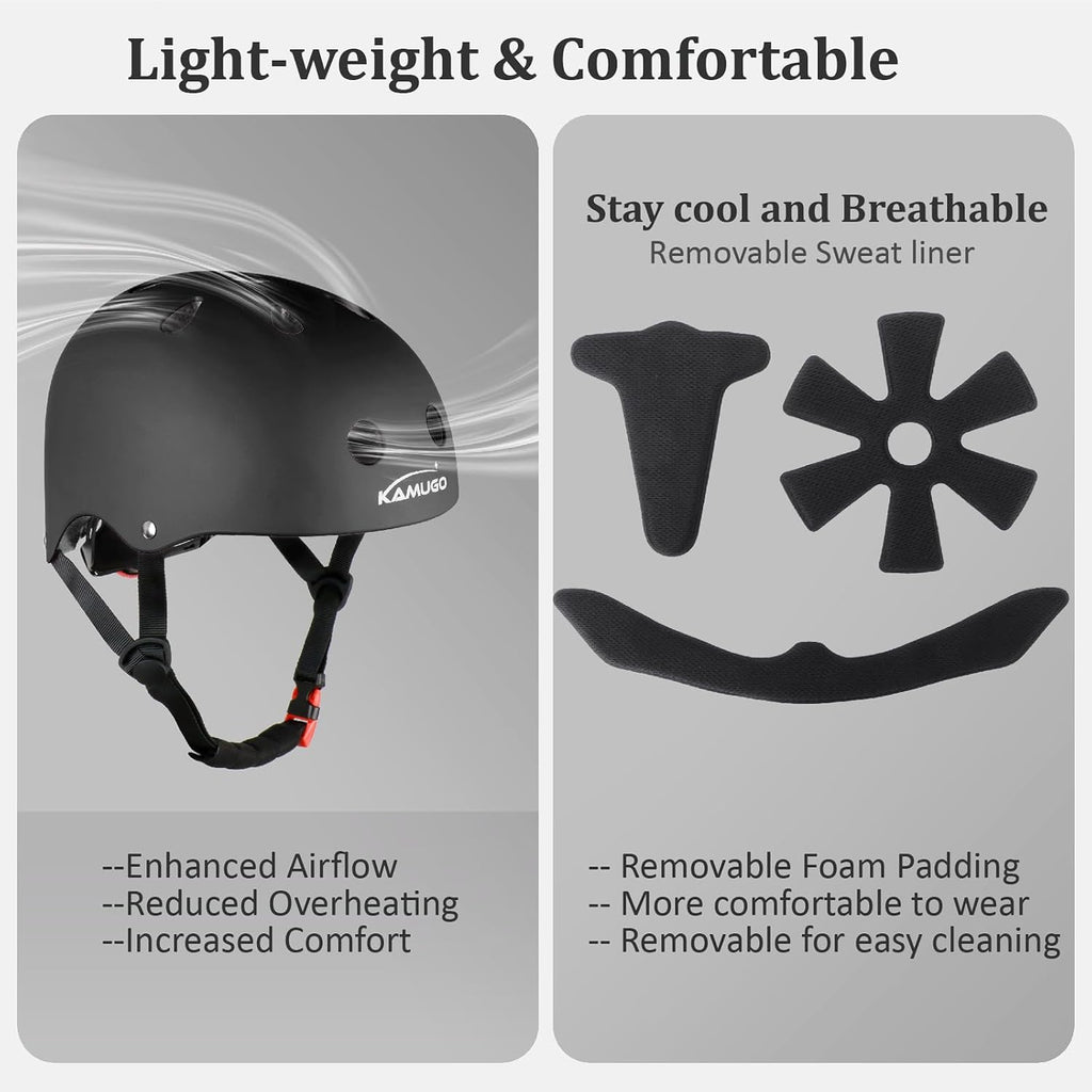 KAMUGO Kids Adjustable Helmet, with Sports Protective Gear Set Knee Elbow Wrist Pads for Toddler Age 2-8 Boys Girls, Bike Skateboard Hoverboard Scooter Rollerblading Helmet Set