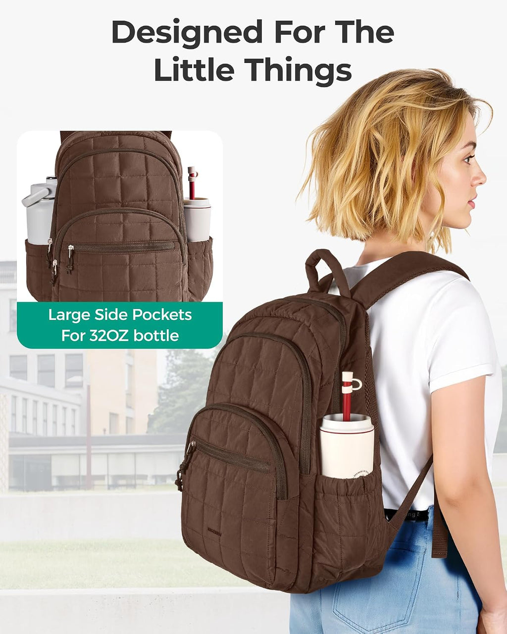 BAGSMART Travel Backpack for Women, College Laptop Backpack, Chocolate