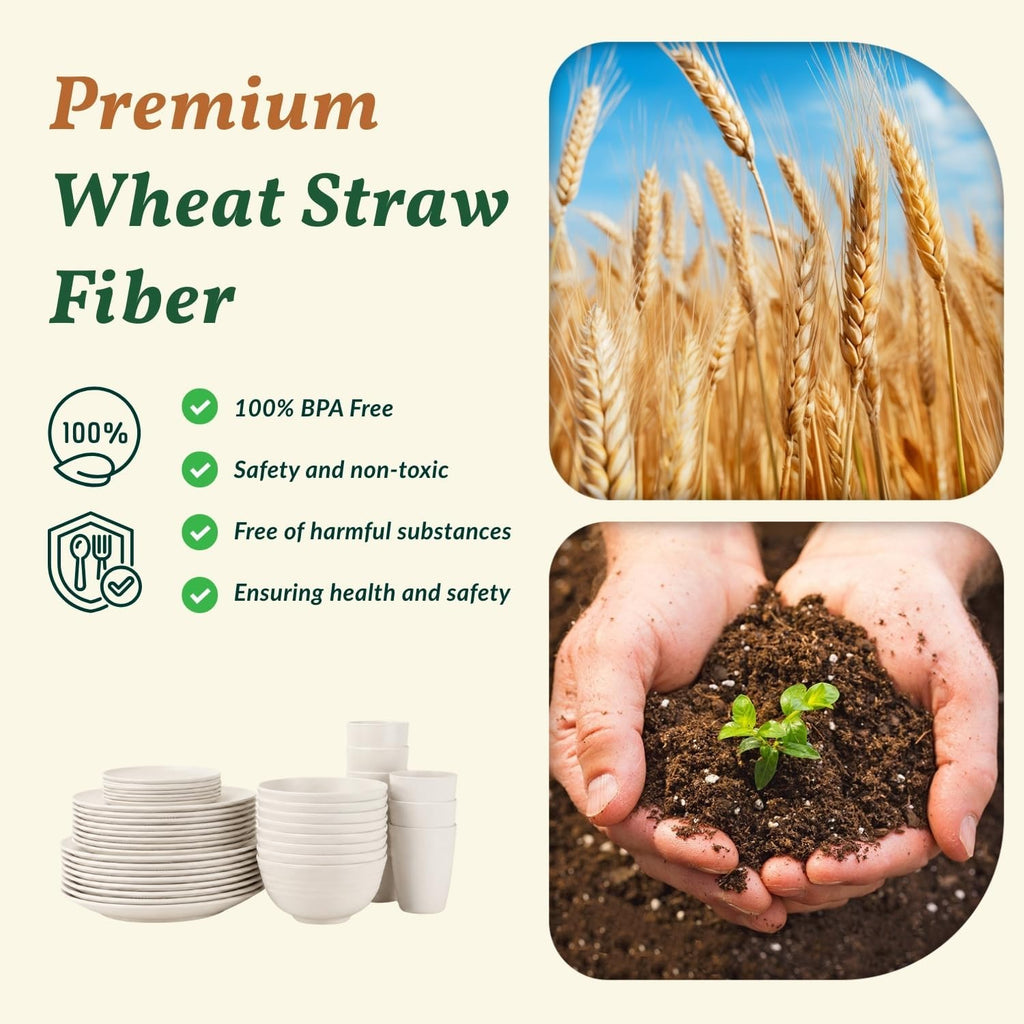 Homienly Wheat Straw Dinnerware Set,40-Piece Dish Set for 8, Dinner Plates, Dessert Plate, Cereal Bowls, Cups, Appetizer Plates,Reusable Dinner Plates Kids Plates and Bowls Sets, White