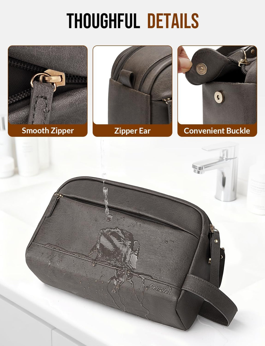 PU Leather Toiletry Bag for Men, Grey
