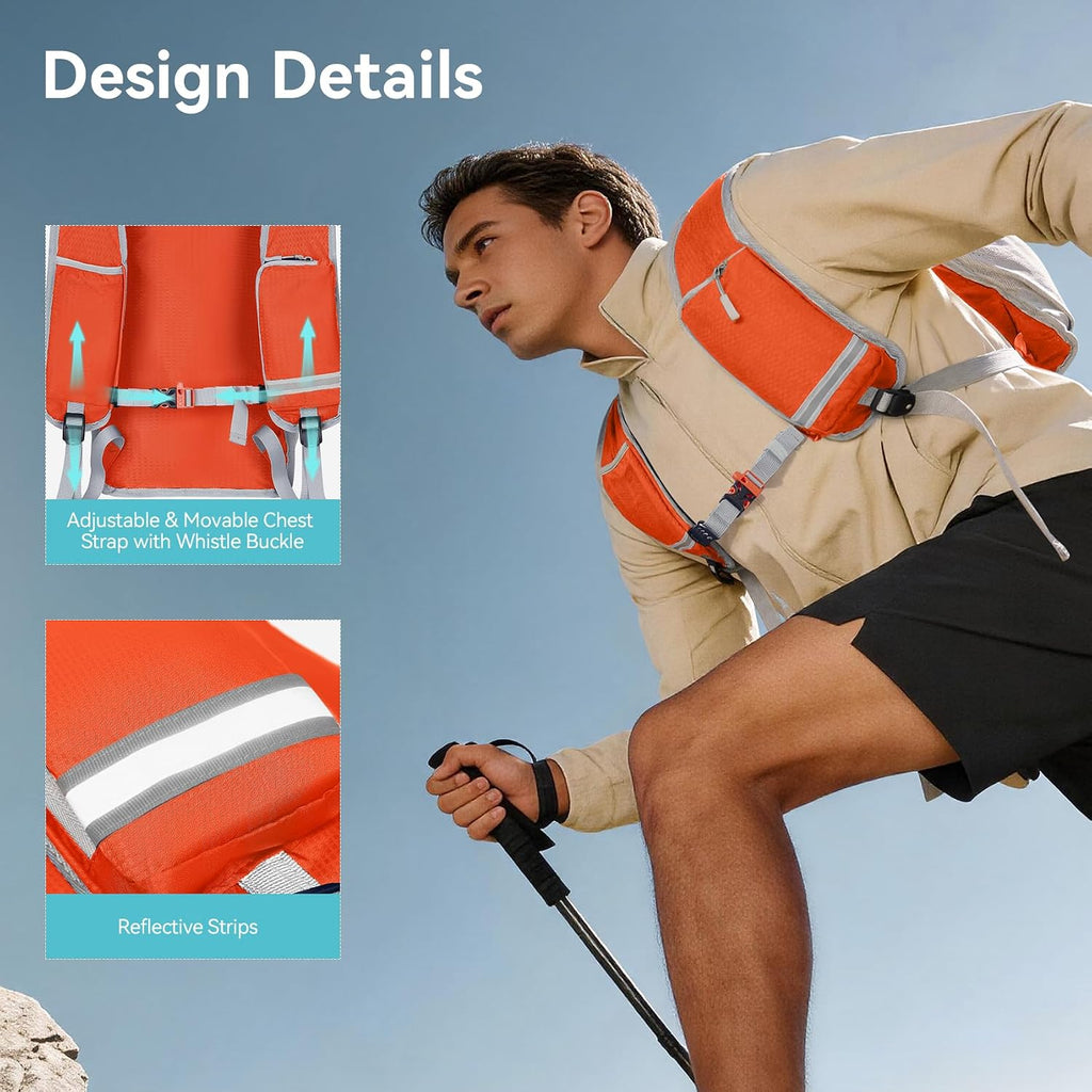 CROSS GEAR 16L Foldable Hiking Backpack, RFID Protection, Lightweight Waterproof Daypack, Packable Backpacks for Women Men, Small Hiking Daypack for Camping Travel Outdoor, Orange
