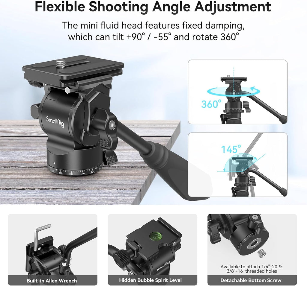 SmallRig CT180 Video Tripod, 72" Camera Tripod Monopod with Fluid Head, Aluminum Camera Tripod, 360° Panorama Fluid Head for Travel, Video, Live Streaming, Vlogging- 3760B