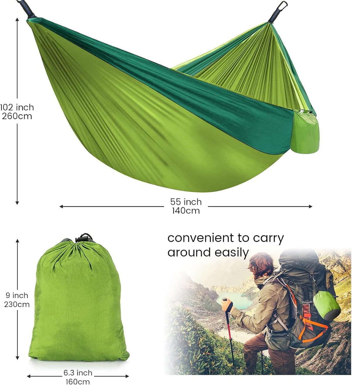 Camping Hammock with Mosquito Net & Rain Fly Tent Tarp & Tree Straps Portable Strong Nylon Hammock Tent w/Storage Bag for Camping Hiking Backyard Outdoor Backpacking Travel