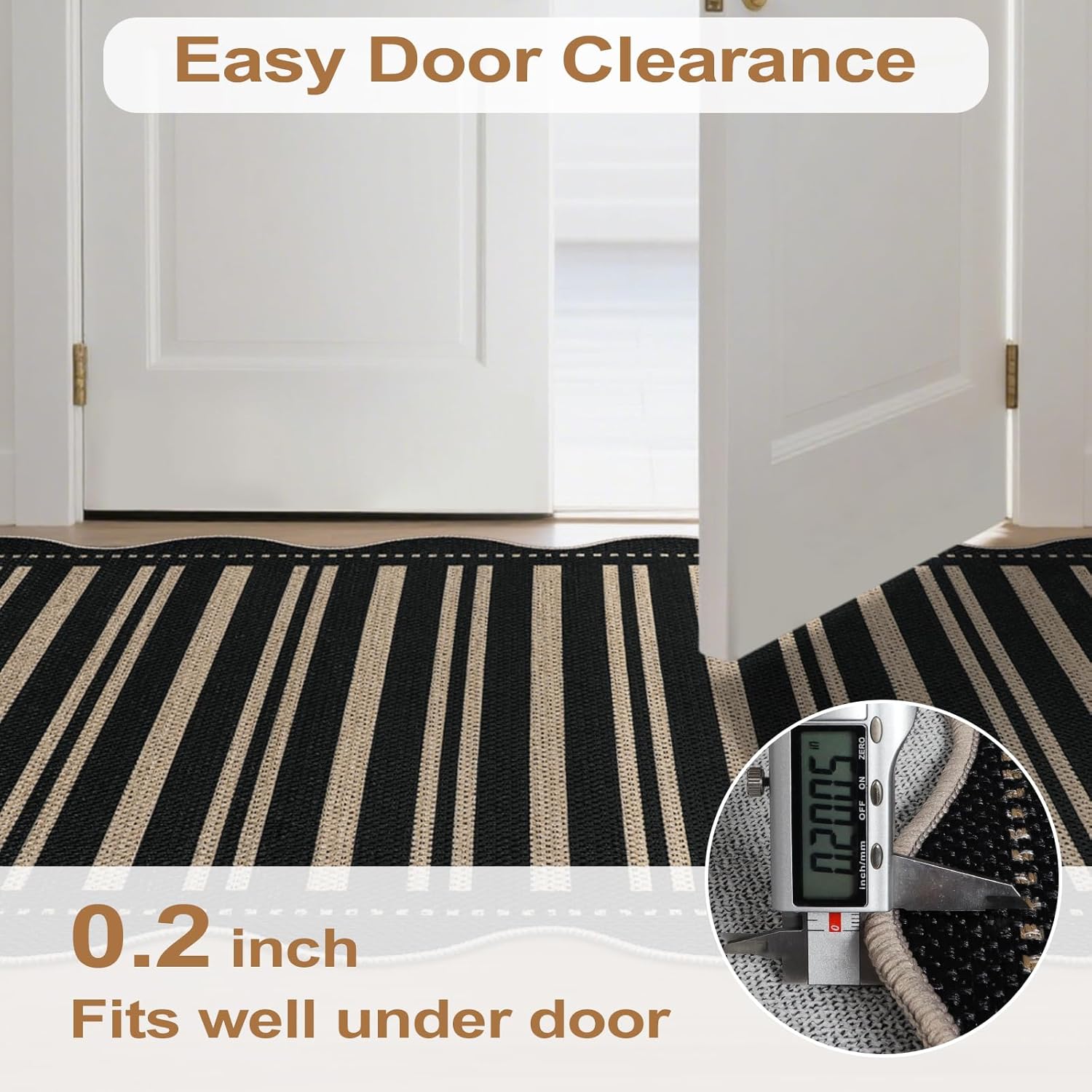 Striped Easy Jute Outdoor Patio Rug, 3x5 Washable Rugs for Entryway Indoor Outdoor Living Room Area Rug, Farmhouse Non Slip Black Carpet for Backyard Bedroom Porch