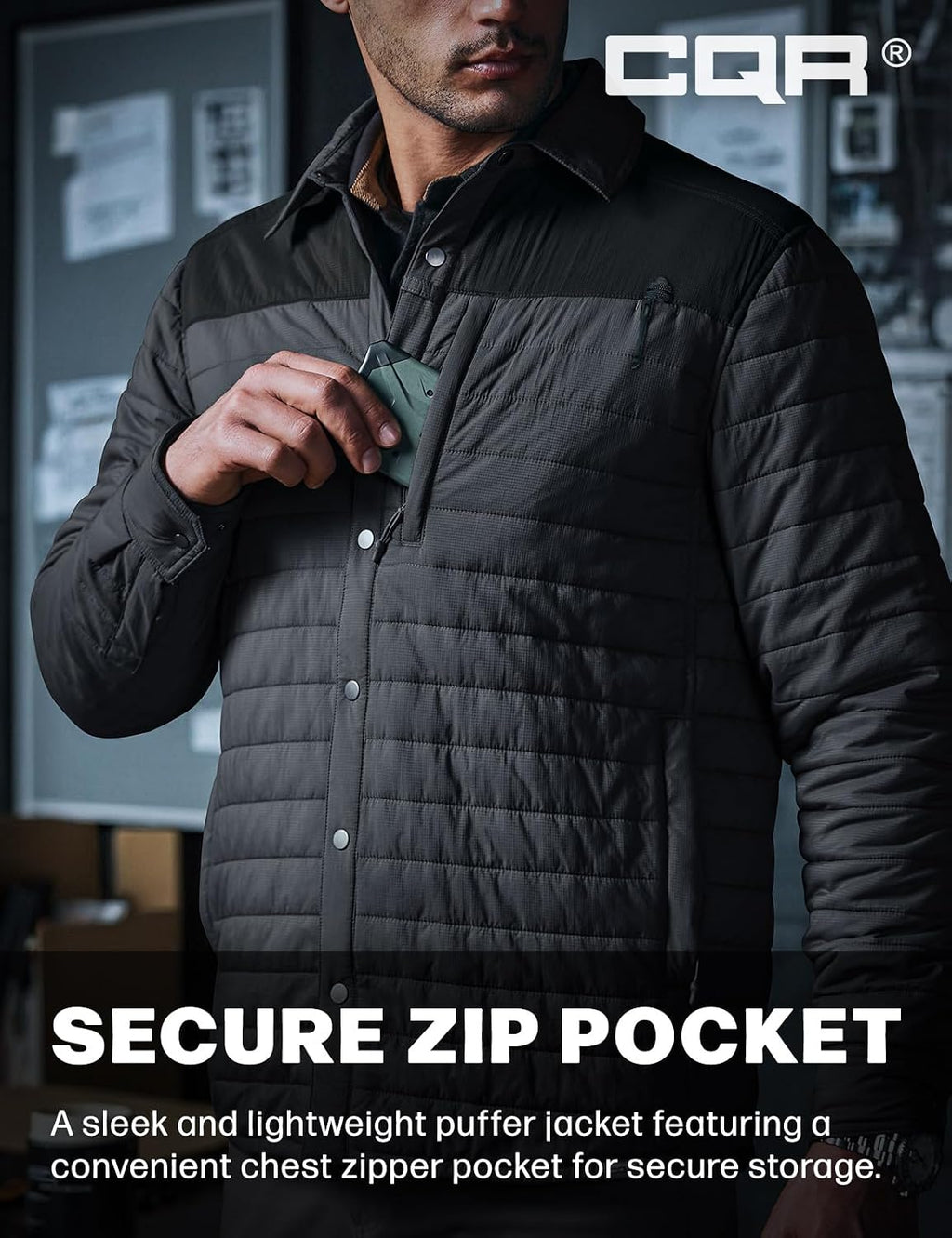 CQR Men's Lightweight Warm Insulated Jacket, Windproof Water Resistant Winter Active Coat for Hiking Work Outdoor Tactical