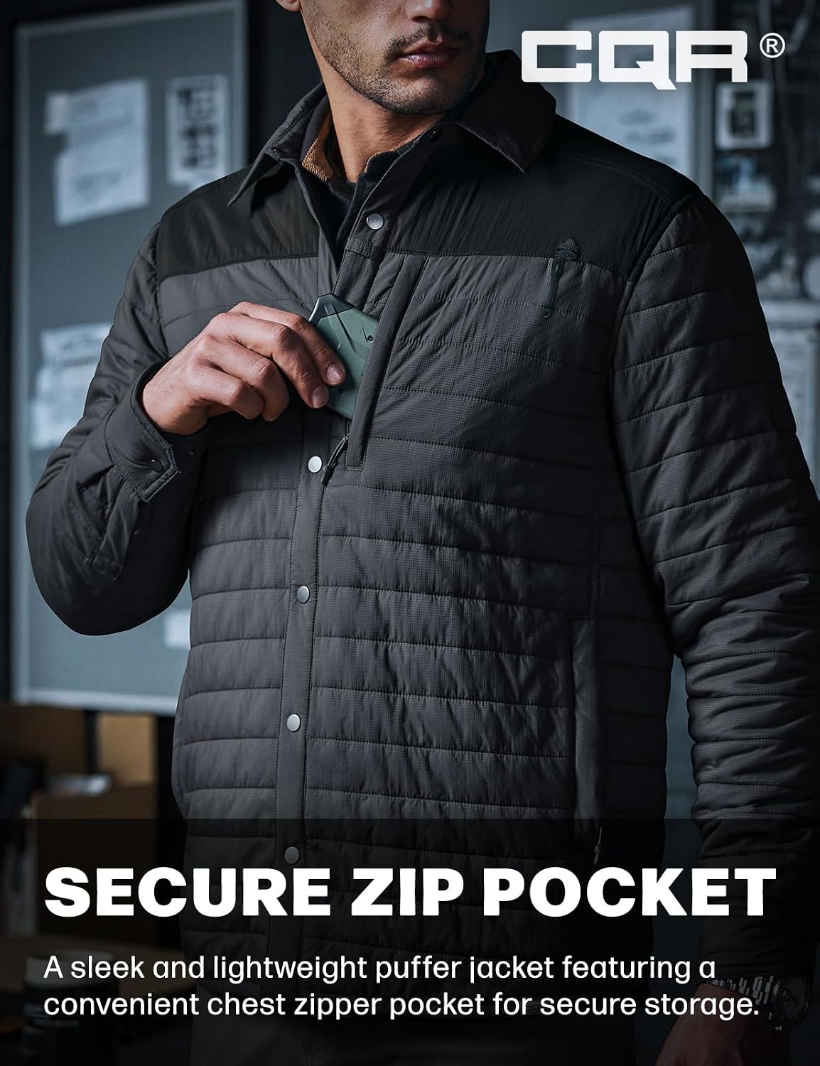 CQR Men's Lightweight Warm Insulated Jacket, Windproof Water Resistant Winter Active Coat for Hiking Work Outdoor Tactical