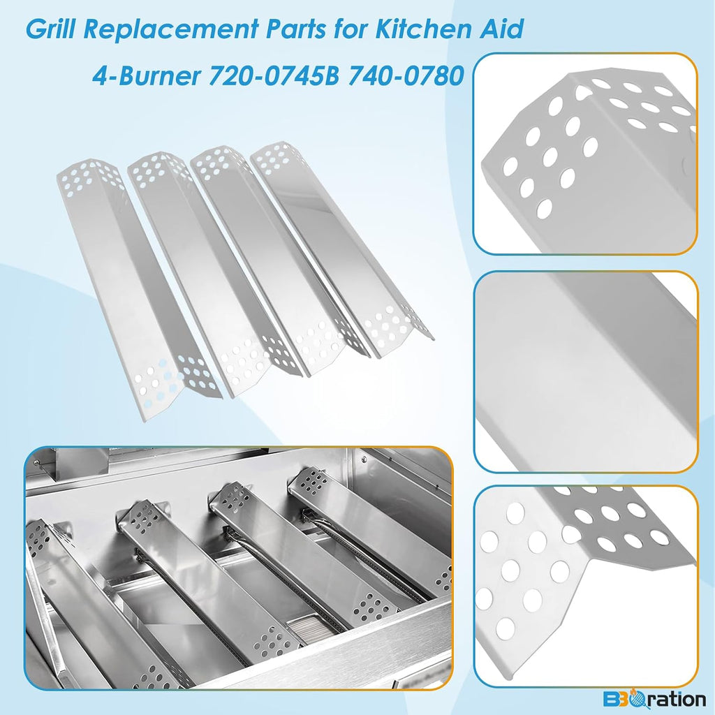 Replacement Kit for Kitchen Aid 720-0745B 740-0780 860-0012 720-0745 720-0745A, 7MM Solid Stainless Steel Cooking Grates, Burners and Heat Plates for Kitchenaid Grill Replacement Parts