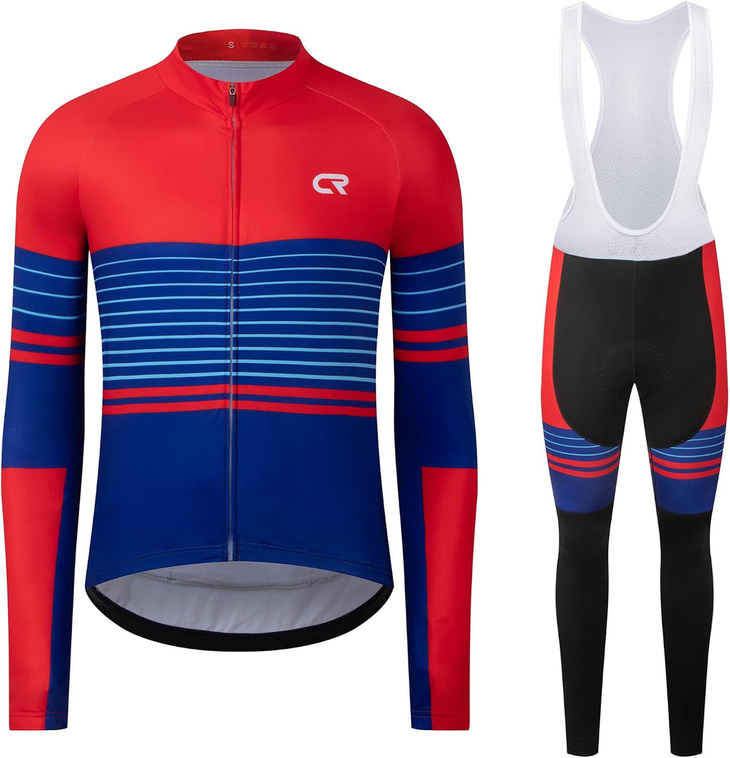 Coconut Ropamo CR Men's Cycling Clothing Set Long Sleeve Cycling Jersey Zipper Pocket Bike Outfit Cycling Bib Pants 3D Padded