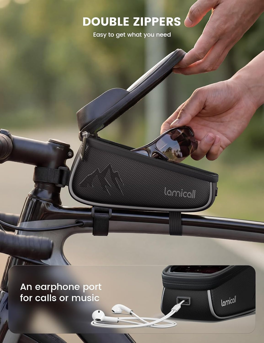 Lamicall Bike Frame Bag Waterproof - [1.6L Large Capacity] Bike Phone Bag