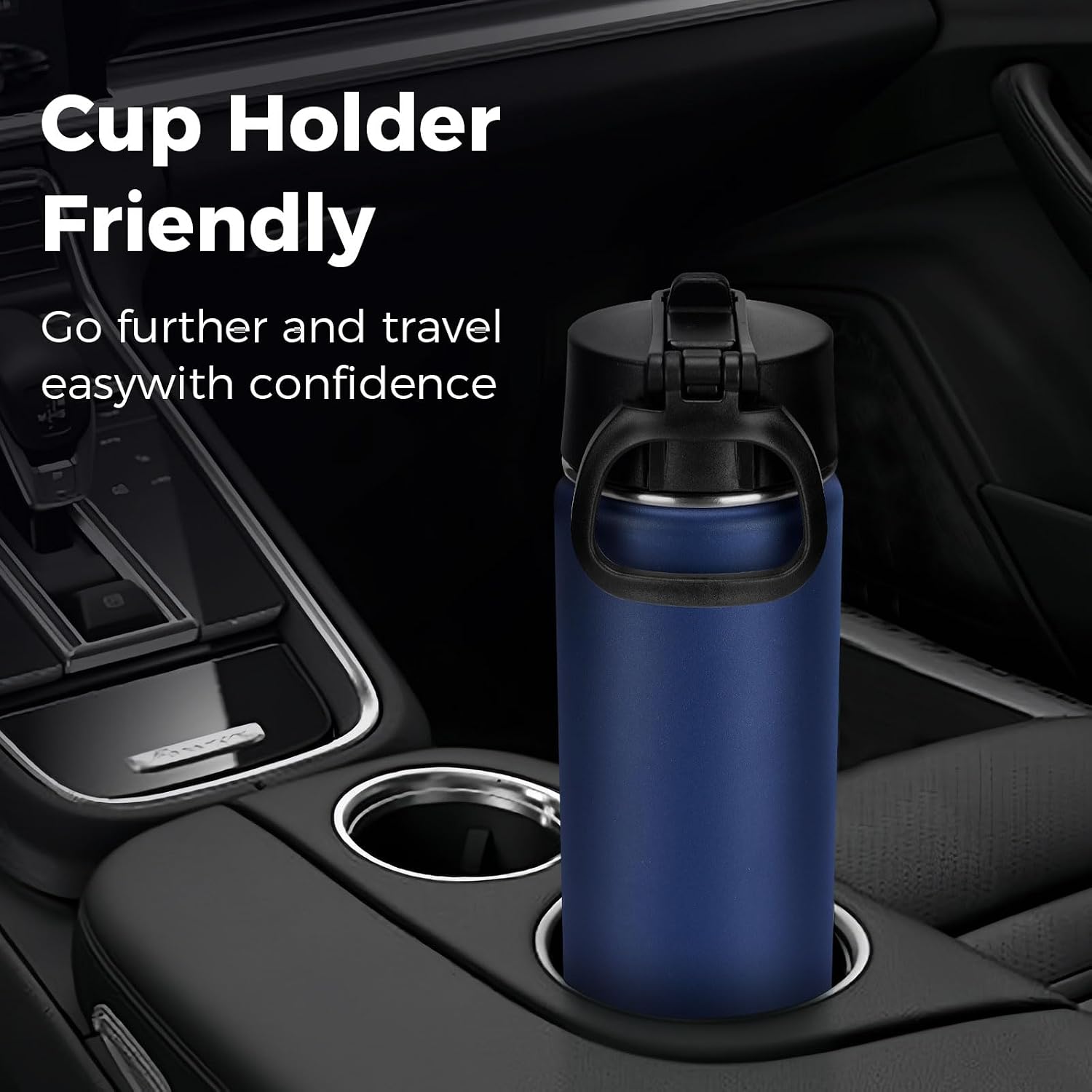 Neihepal 22 oz Insulated Water Bottles Bulk, Stainless Steel Water Bottles Bulk with Leak Proof Straw Lid, Wide Mouth Double Walled Vacuum Keeps Cold and Hot(Navy,8 Pack)