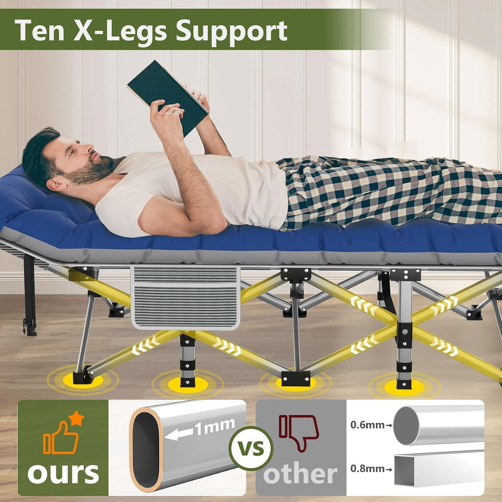 Slendor Folding Camping Cot with Mattress for Adults, 500lbs Portable Bed