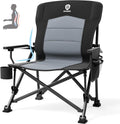 EVER ADVANCED Oversized Folding Camping Chair for Adults with Adjustable Lumbar Support, Heavy Duty Chair with Side Pockets, Portable Collapsible Quad Chair for Outside