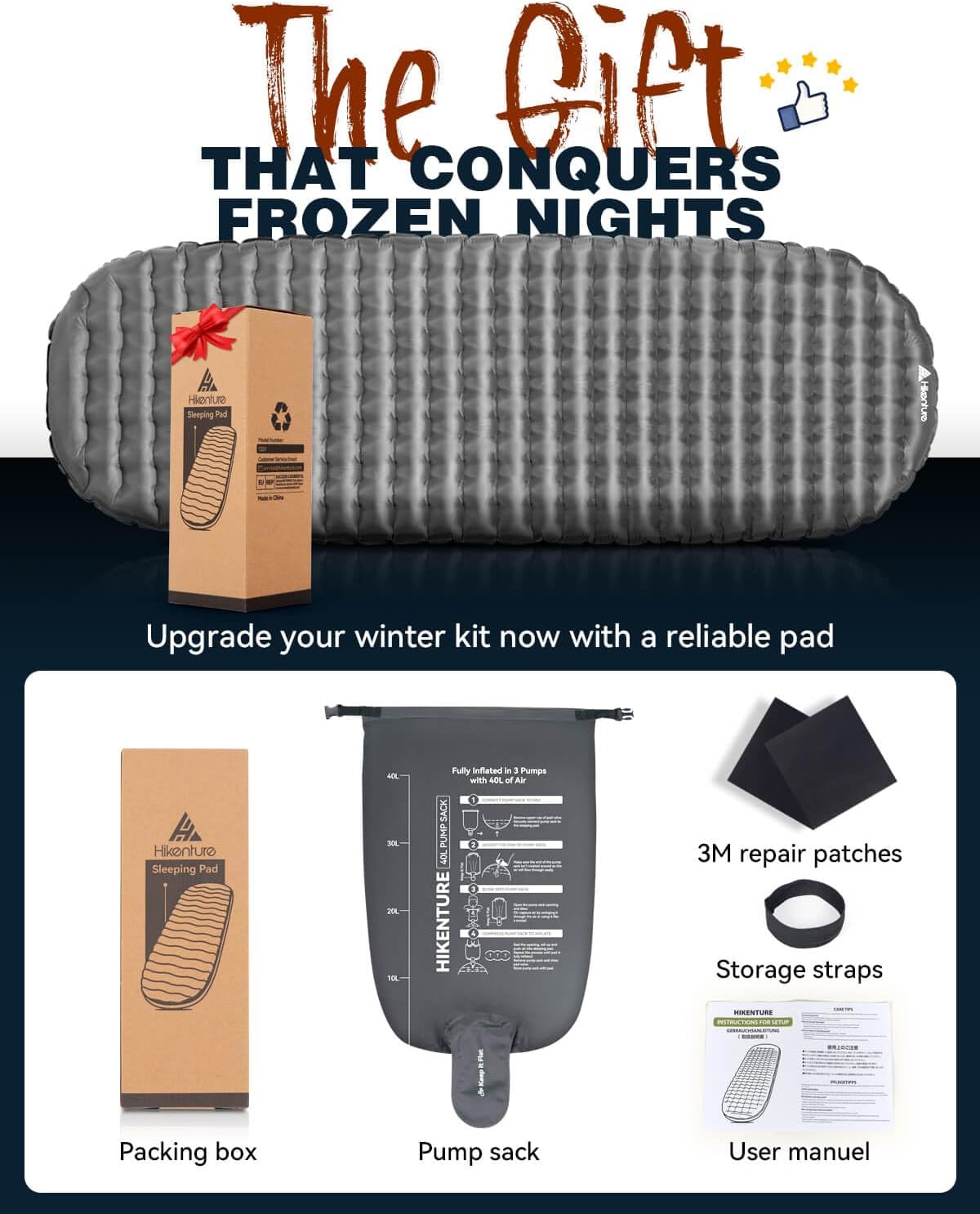 Hikenture Camping Sleeping Pad with 6.2 R-Value, Ultralight Camping Mattress for All Season, Compact & Insulated Sleeping Mat for Backpacking,Hiking,Outdoor