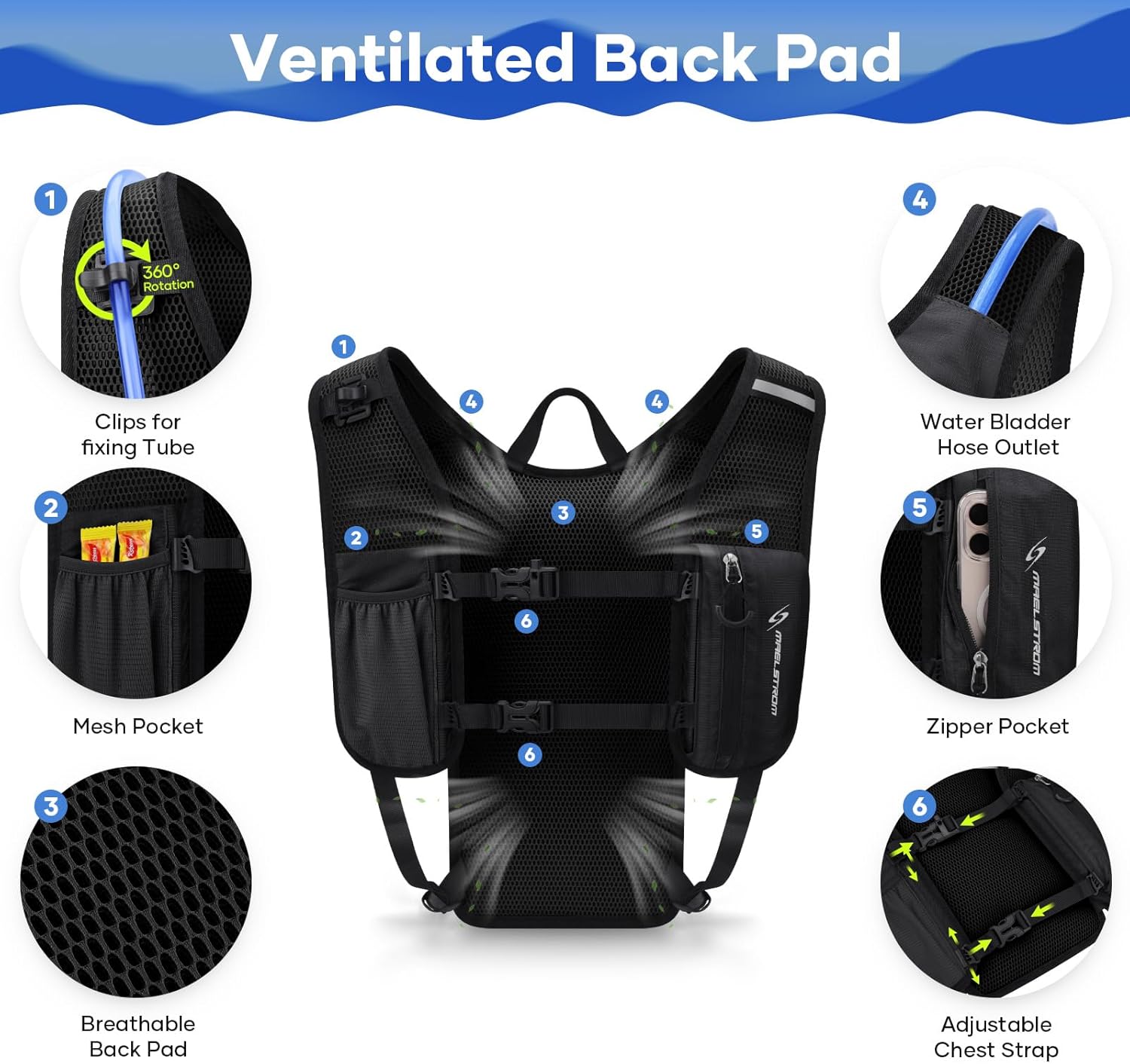 Maelstrom Hydration Backpack with 2L Water Bladder,Lightweight Running Vest