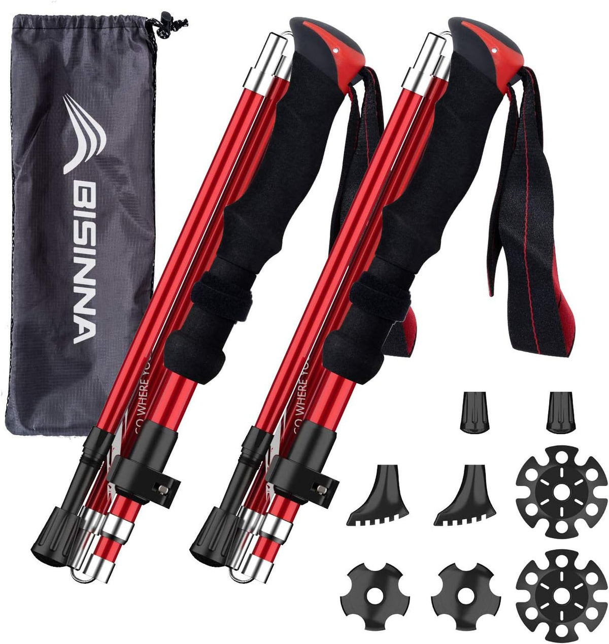 BISINNA Lightweight Collapsible Trekking Poles Folding Hiking Sticks