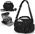 RAINSMORE Camera Bag, DSLR/SLR/Mirrorless Camera Sling Bag for Photographers Waterproof Small Camera Case with Tripod Holder & Rain Cover Camera Crossbody Bag for Canon/Nikon/Sony/Fuji, Black