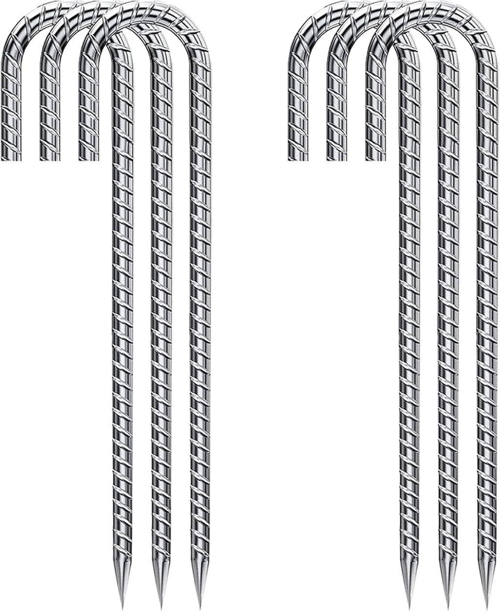 12 Inch 6 Pack Garden Stakes Heavy Duty J Shape Galvanized Rebar Stakes, Anti-Rust 8mm Steel Ground Tent Stakes for Trampolines Swing Set Lawn Decorations Inflatables Canopy Position Kits Fences