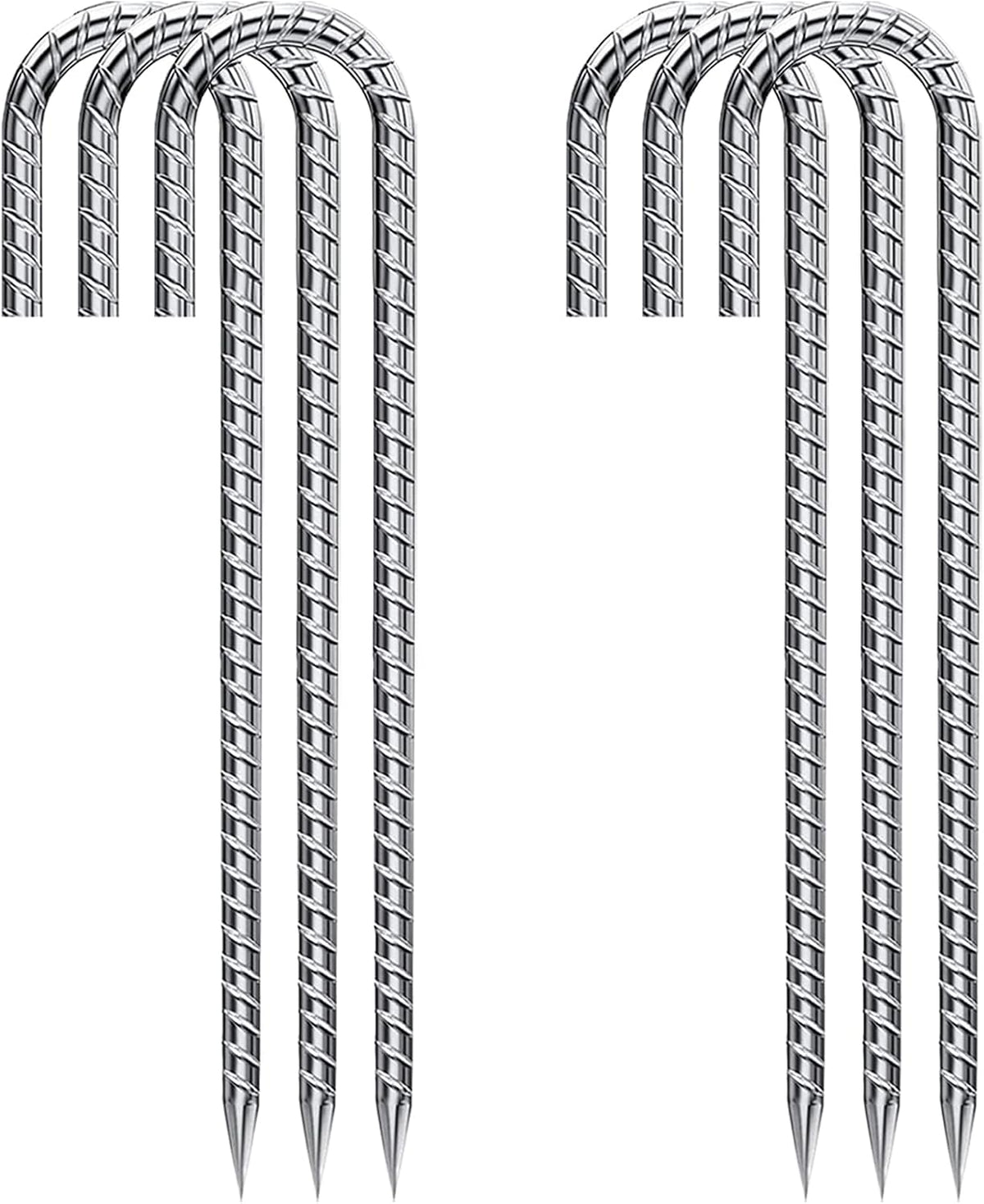 12 Inch 6 Pack Garden Stakes Heavy Duty J Shape Galvanized Rebar Stakes, Anti-Rust 8mm Steel Ground Tent Stakes for Trampolines Swing Set Lawn Decorations Inflatables Canopy Position Kits Fences