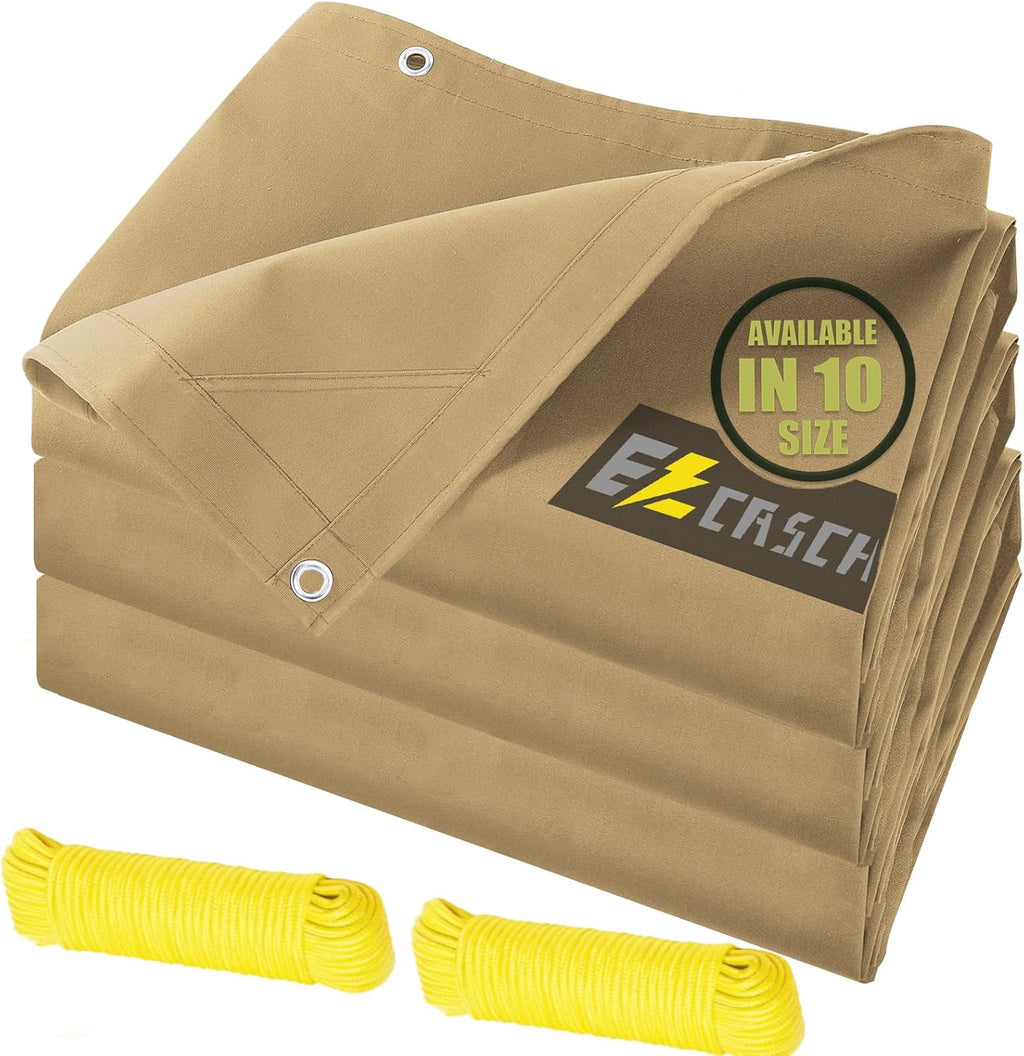 10’x16’ Canvas Tarps Heavy Duty Waterproof Tarpaulins with Aluminum Grommets,UV Resistant, 22Mil Multipurpose Drop Cloth, 14oz Durable Cover Sheet for Outdoor and Indoor Use with Ropes.