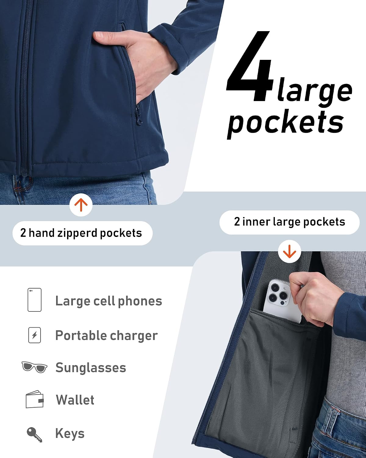 33,000ft Women's Waterproof Softshell Jacket Lightweight Fleece Lined Coat
