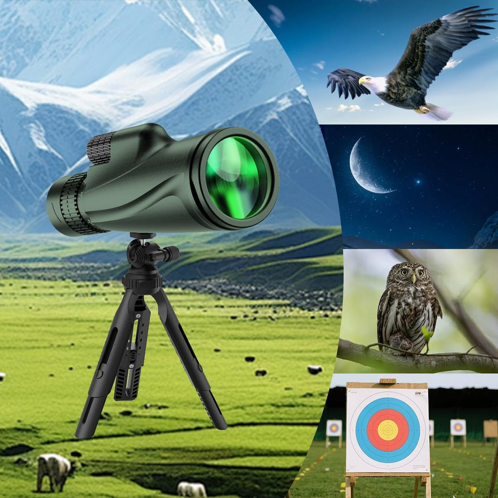 Monocular Telescope 80x100 Wide Field HD Monoculars for Adults with Tripod & Phone Adapter Perfect for Bird Watching Hiking & Outdoor Activities -Green