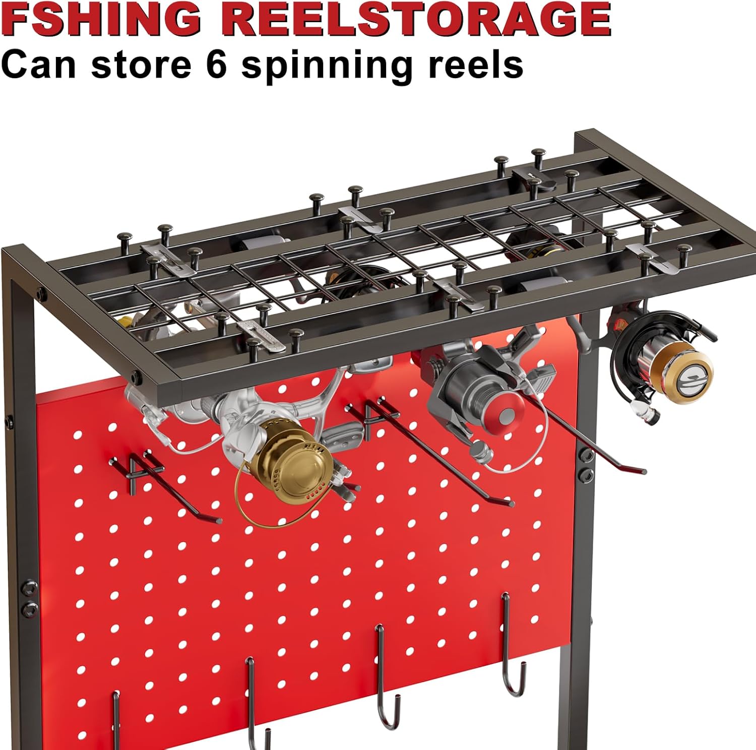 Fishing Rod Holders for Garage, 12-Rod Rolling Tackle Cart, Red