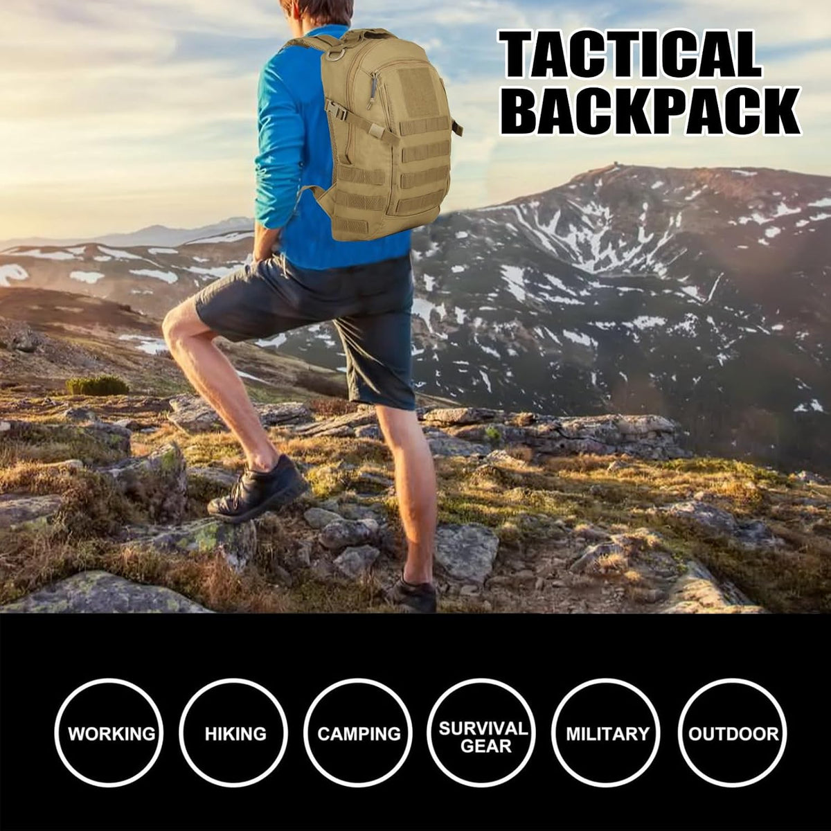 Small Tactical Hiking Backpack, 12L MOLLE Bookbag Daypack for Travel
