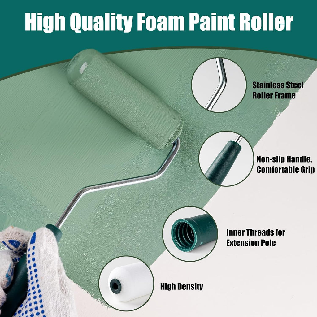 Paint Roller Kit, 19 Pack, 4"2" Small Foam Roller, Paint Brush