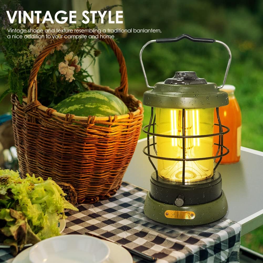 Rechargeable Camping Lantern 1500 High Lumens Hurricane Camp Light 2 Modes Portable Electric Tent Lamp Hands-Free Flashlight Lantern,5000 mAh Battery LED Lanterns for Power Outages