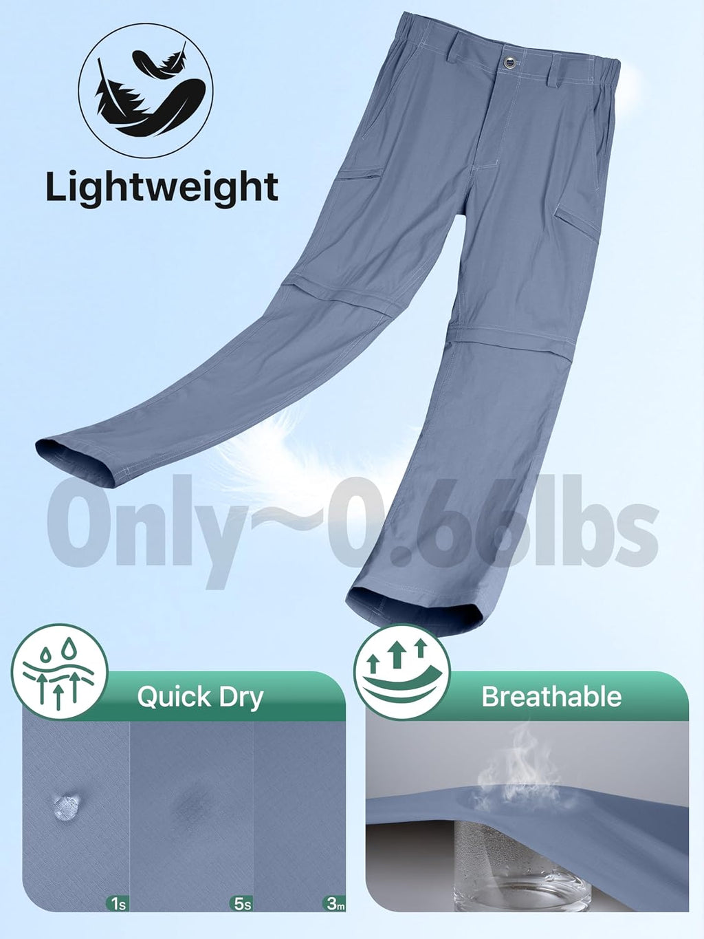 FREE SOLDIER Men's Convertible Hiking Pants Outdoor Lightweight