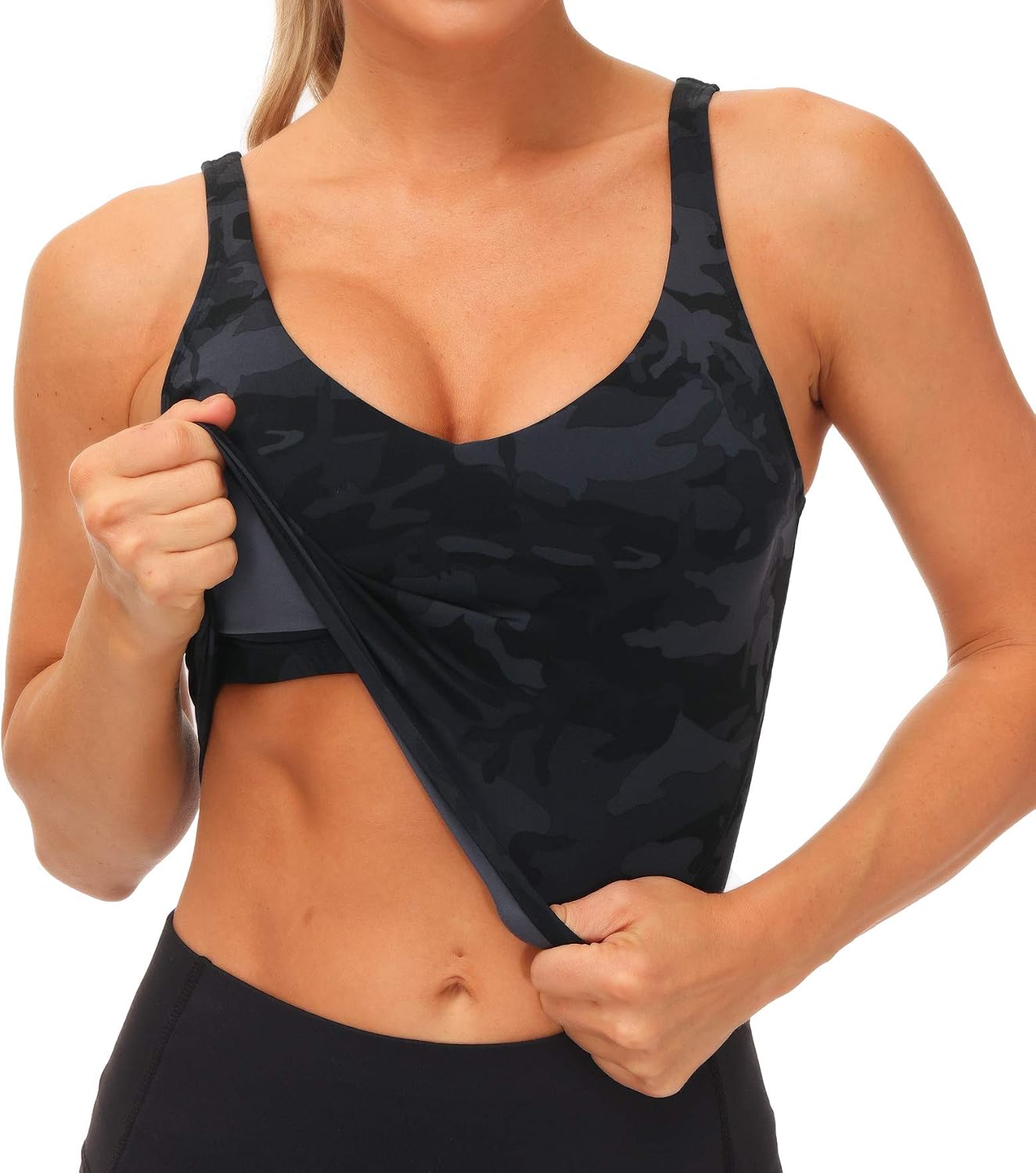THE GYM PEOPLE Women’s Longline Sports Bra Wirefree Padded Medium Support Yoga Bras Gym Running Workout Tank Tops