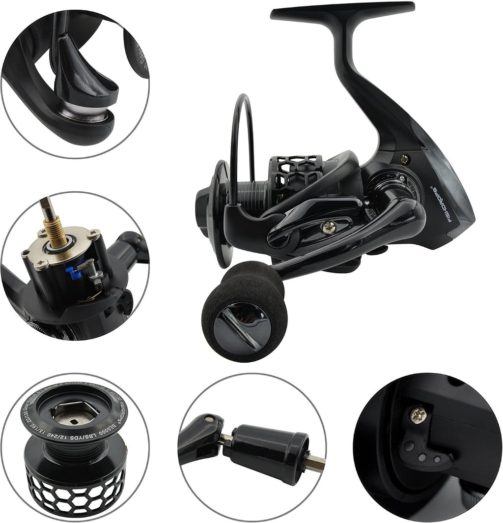 Fishdrops Spinning Fishing Reels 12+1BB Ultra Lightweight Carved Aluminum Spool Reels Affordable Smooth Spinning Reels