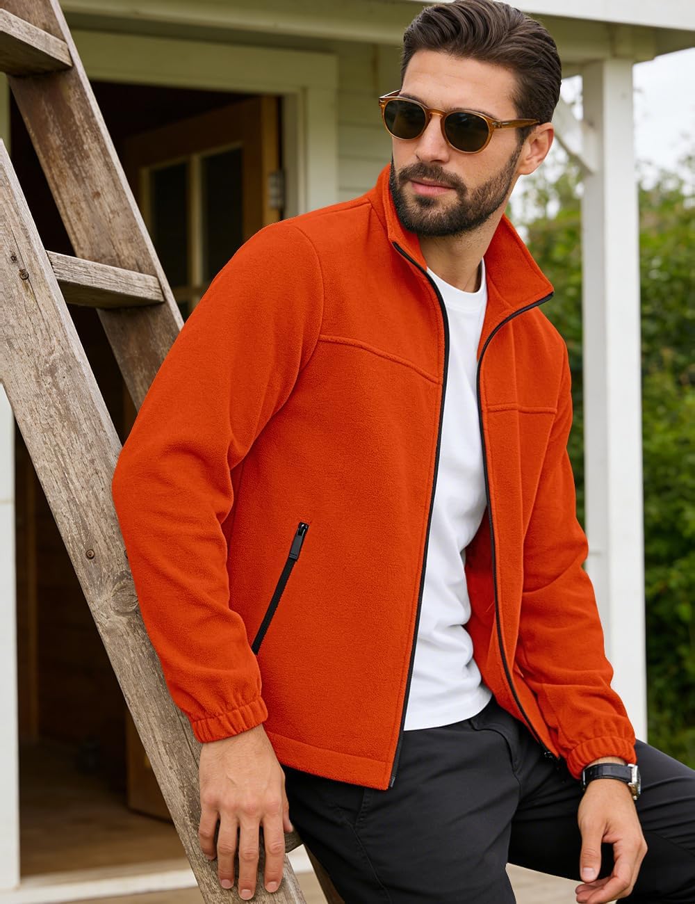 Mens Polar Fleece Jacket Full Zip Lightweight Casual Outdoor Jackets Stand Collar Warm Coats with Pockets