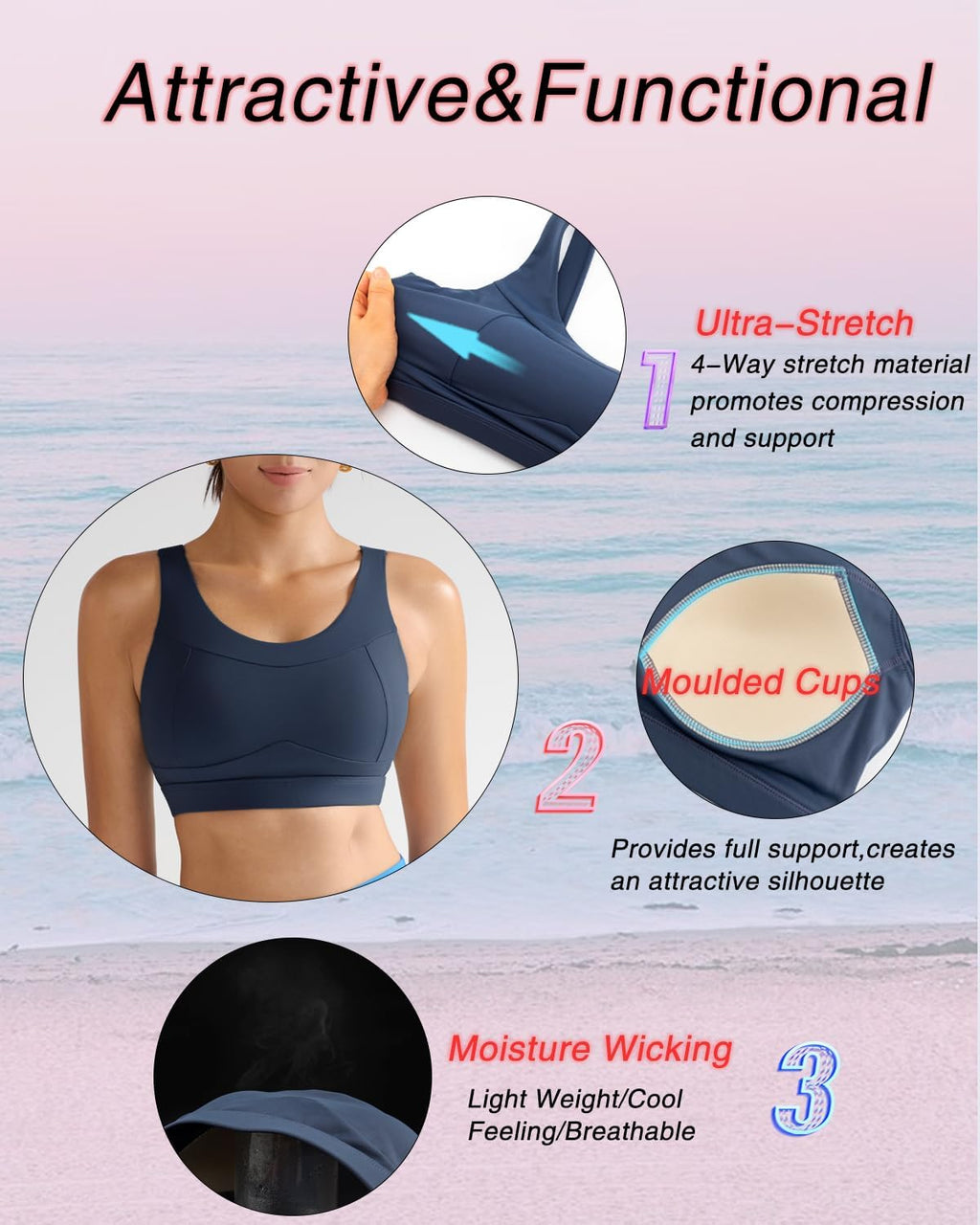 RUNNING GIRL High Impact Sports Bras for Women,Racerback Running Bra Workout Crop Tank Tops Longline Sports Bra Push up