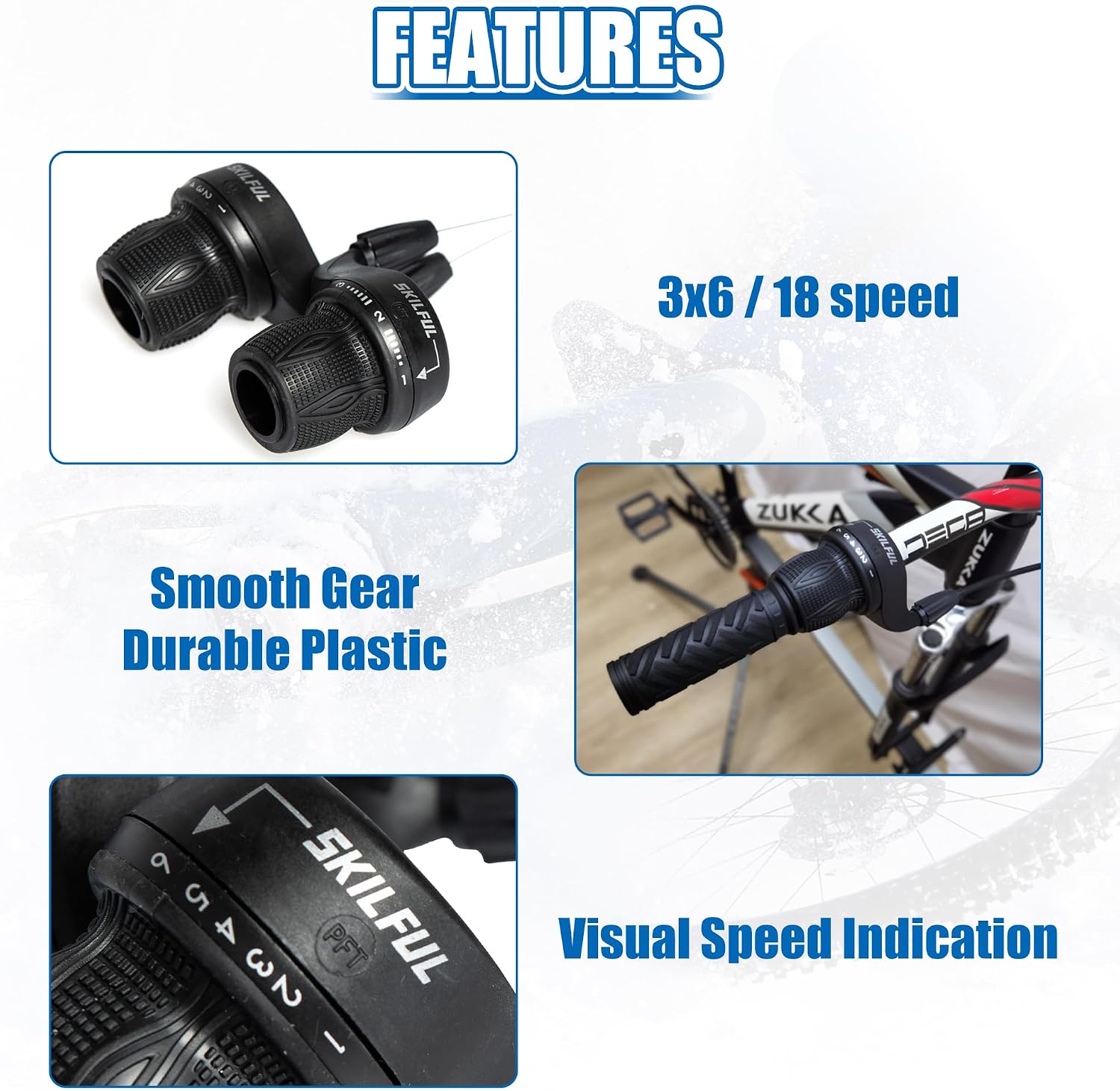 MEGHNA Bicycle 18 Speed Shifter Twist Shifter Lever 3x6 Speed Grip Shift Left and Right Shifter Mountain Bike Commuter Bike Folding Bike Gear Grip Shift with Grips(Pair)