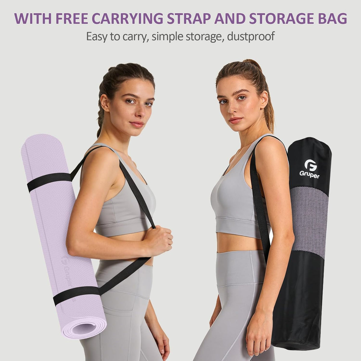Gruper Yoga Mat Non Slip, Anti-Tear Workout Mat with Carrying Strap and Bag