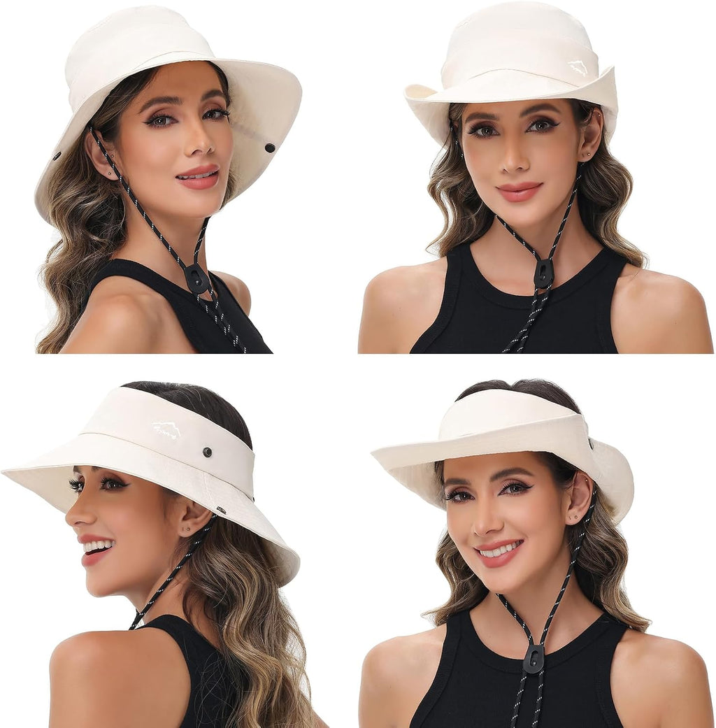 Sun Hats for Women Bucket Hat UV Protection Fishing Hat Wide Brim Safari Hats 2 in 1 Zip-Off Sun Visor Hats UPF 50+