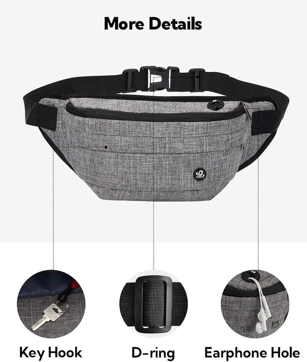 WATERFLY Fanny Pack Waist Bag: Large Crossbody Fannie Bum Belt Bag Hip Phanny Pack for Men Women Outdoor Sport Hiking Traveling Walking