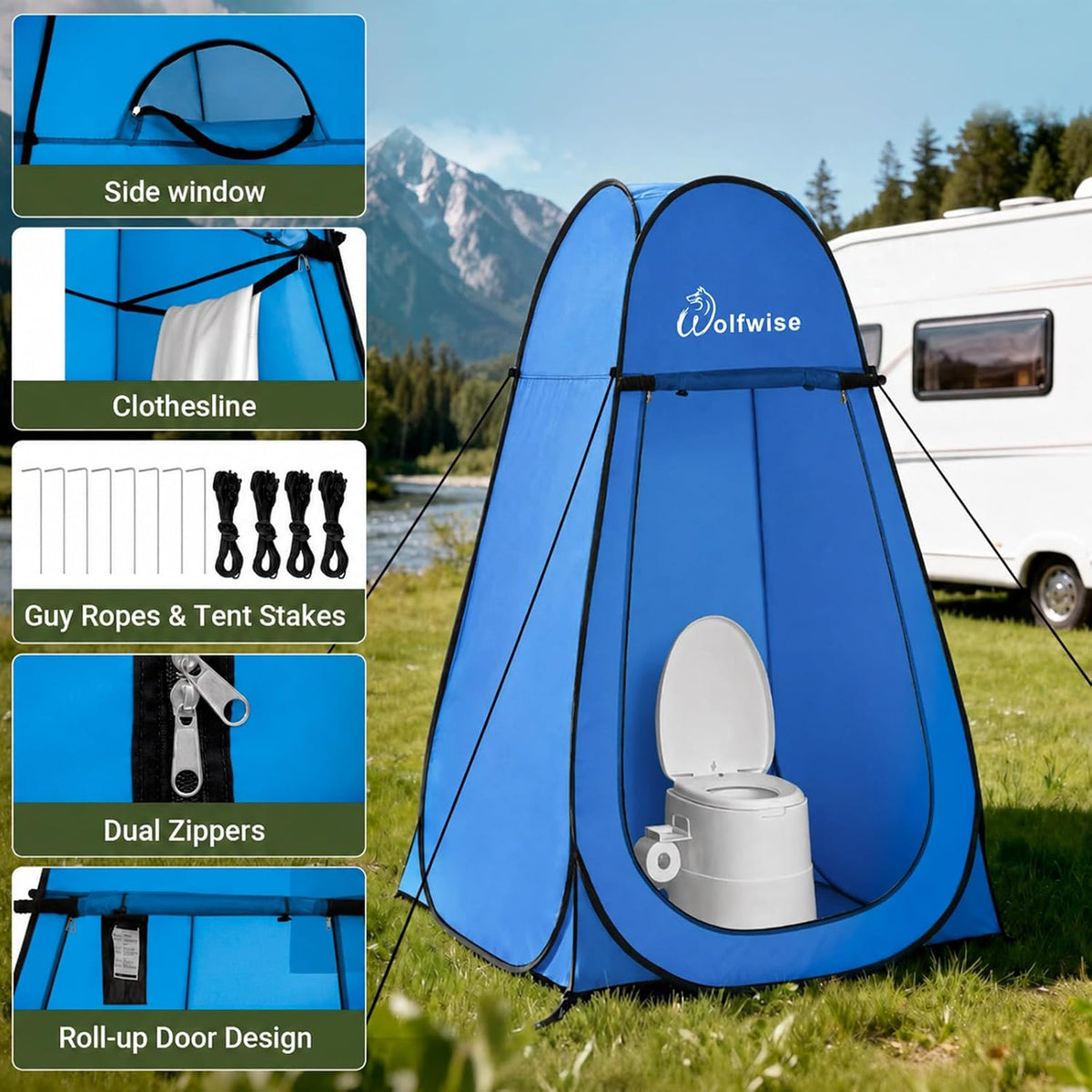 WolfWise Pop Up Shower Tent for Camping Essentials, Compact & Lightweight