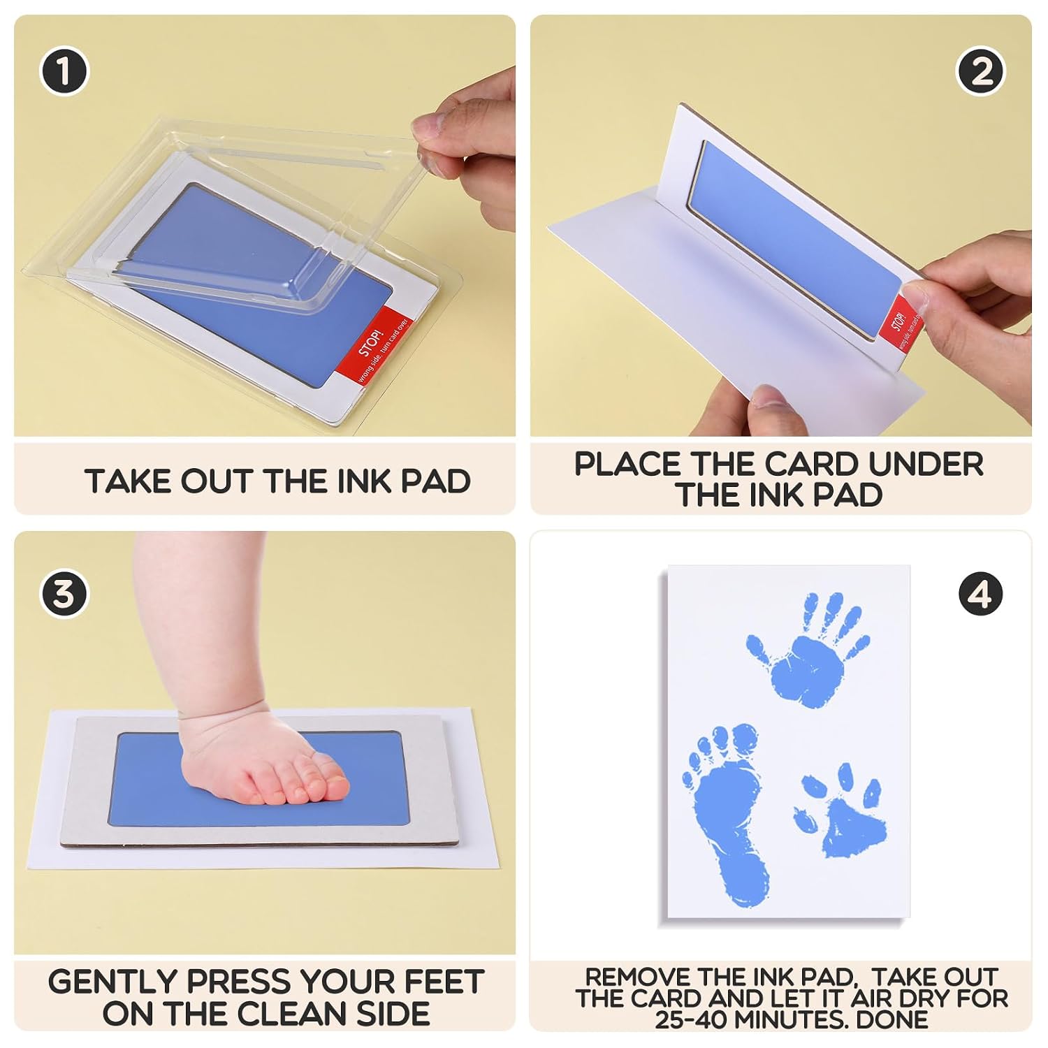 Jetec 8 Set Inkless Hand Footprint Paw Print Kit Ink Pad, 4 Colors