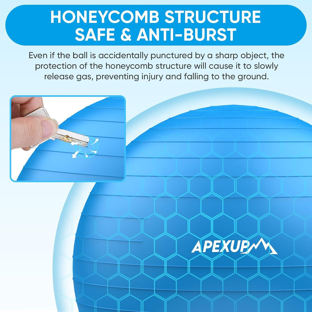 APEXUP Yoga Ball, 660 lbs Anti-Burst Exercise Ball with Pump, 5 Sizes
