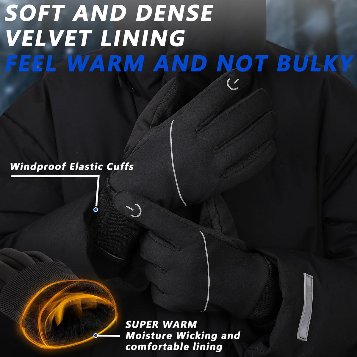 MOREOK Winter Gloves Ski Snow Bike Cycling Gloves Fleece Lining Anti-Slip