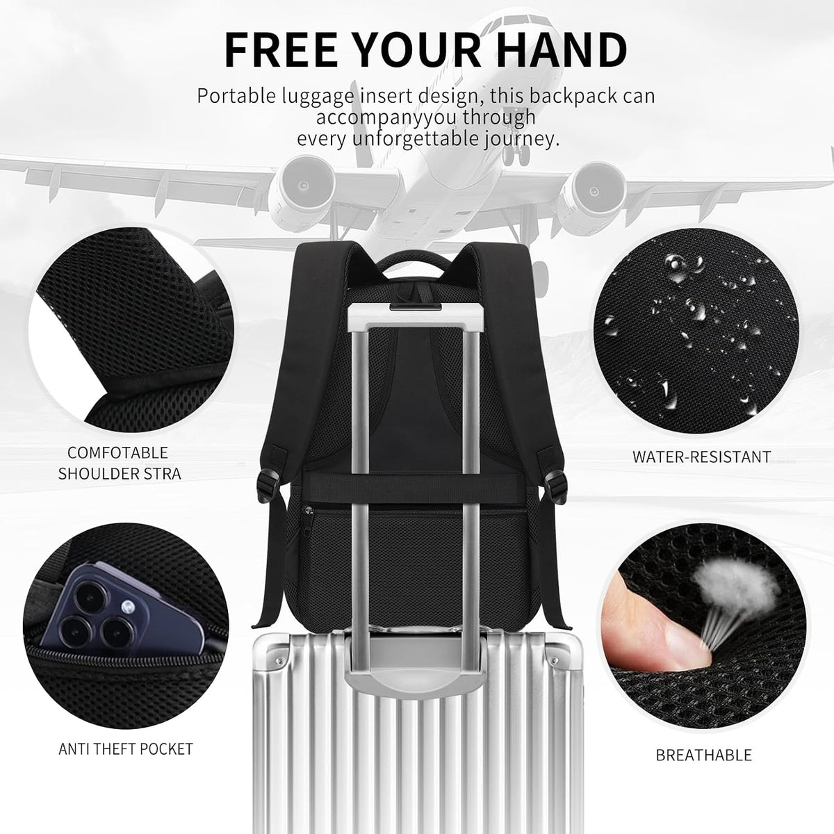 Black School Backpacks for Boys Teens, Backpack for Men,15.6 inch Laptop Back Pack with Reinforced Straps, Large College Book Bag, Business Work Travel Bookbag
