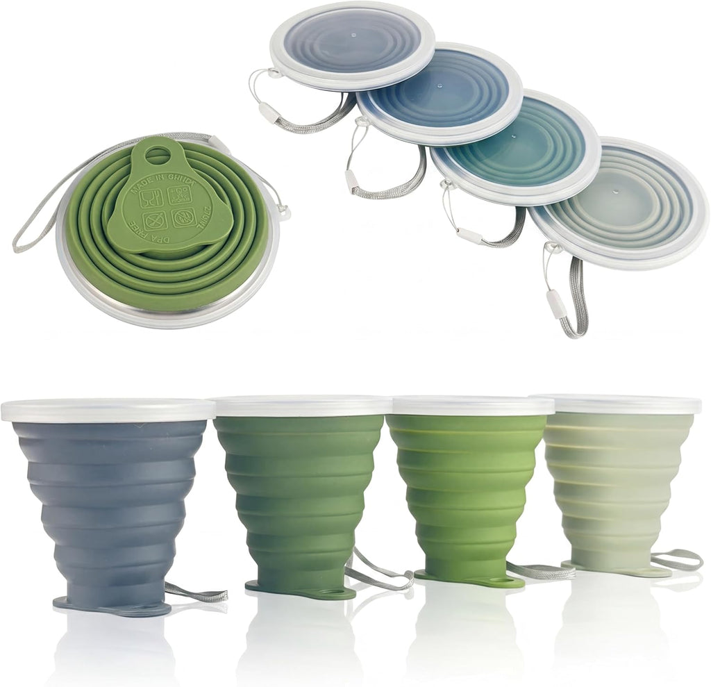 ME.FAN Silicone Collapsible Travel Cup - Silicone Folding Camping Cup with Lids - Expandable Drinking Cup Set - Portable, Graduated [9.22oz]