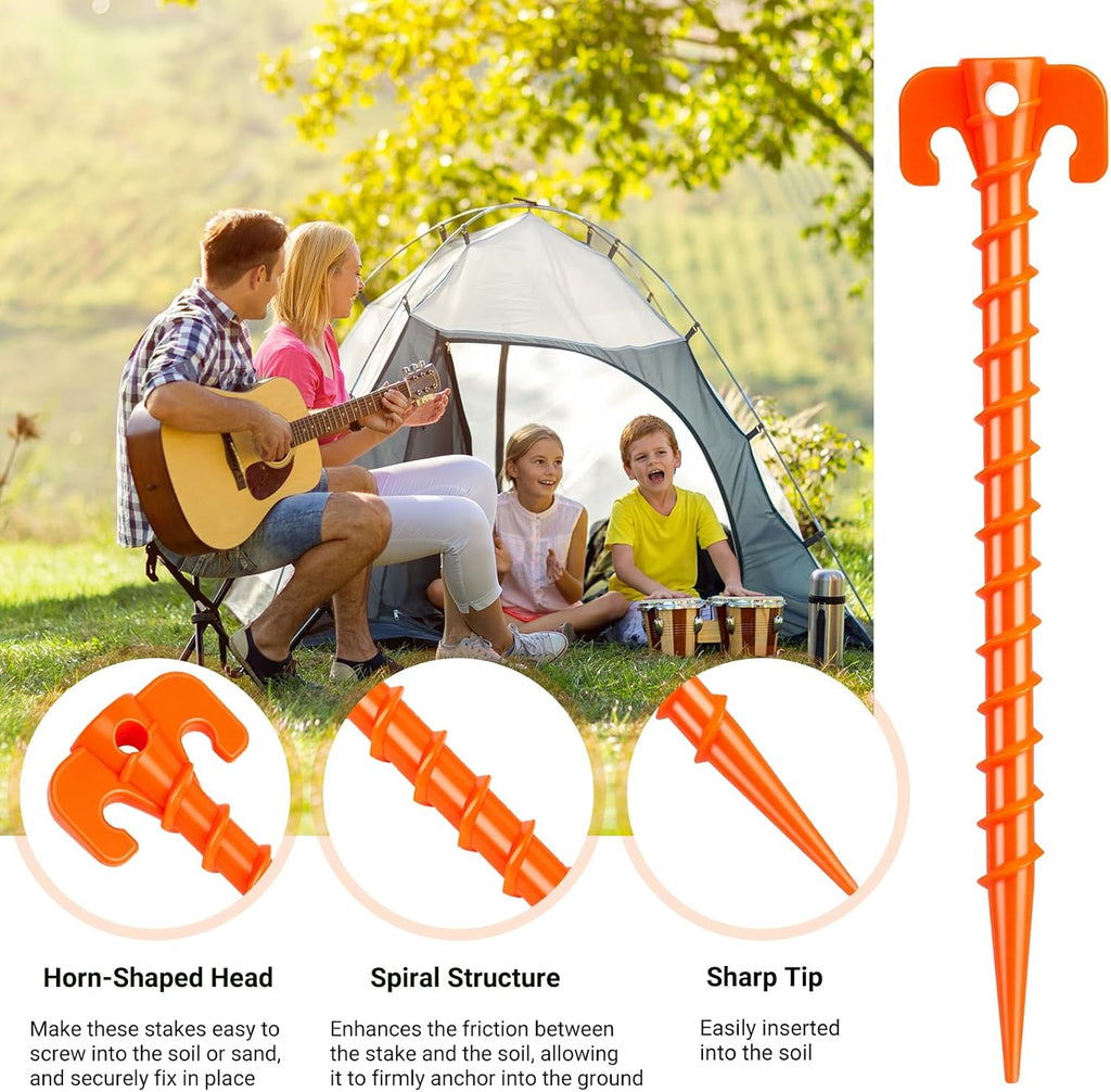 15 Pack Plastic Spiral Tent Stakes - 10 Inch Heavy Duty Screw-in Sand Anchors Pegs - Windproof Plastic Ground Anchor Stakes for Secure Tents, Inflatables, Canopies, Tarps, Garden Structures