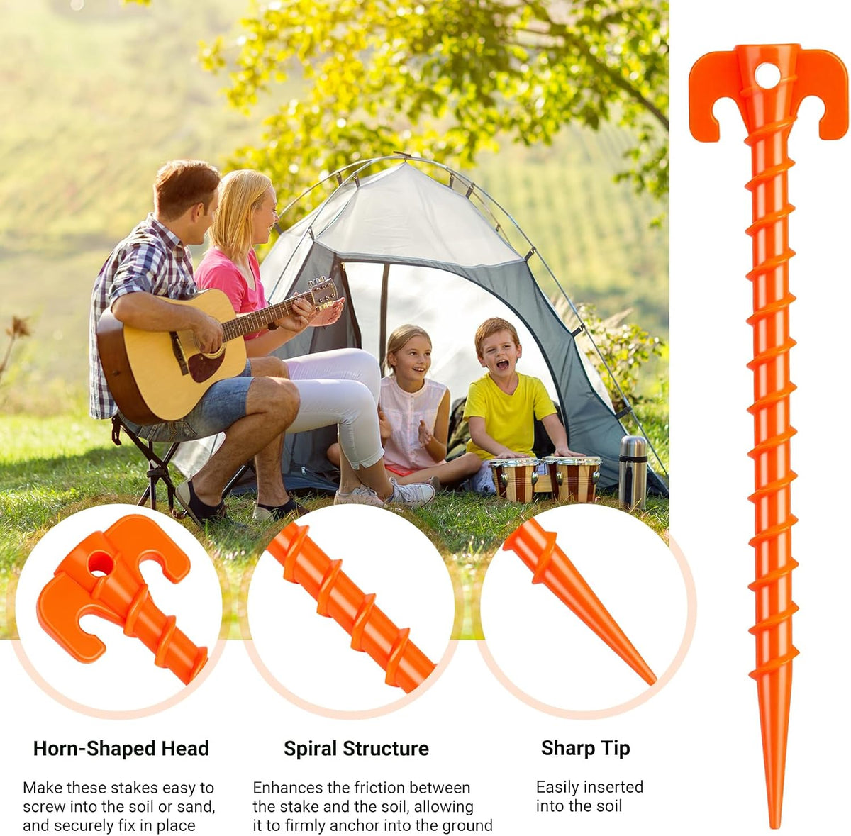 15 Pack Plastic Spiral Tent Stakes - 10 Inch Heavy Duty Screw-in Sand Anchors Pegs - Windproof Plastic Ground Anchor Stakes for Secure Tents, Inflatables, Canopies, Tarps, Garden Structures