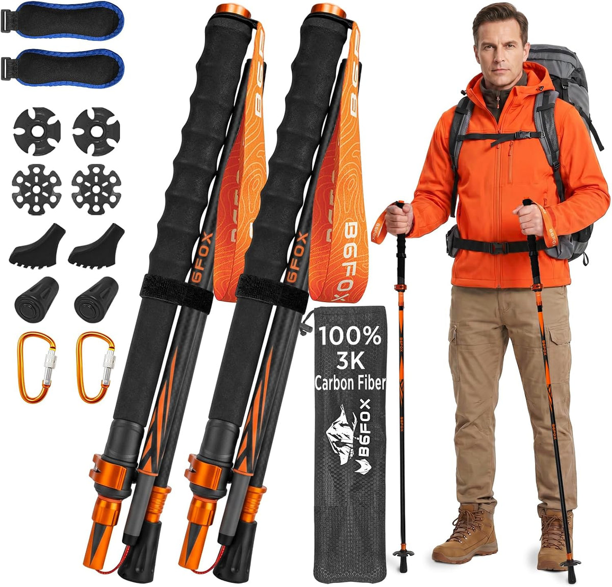 3K Carbon Fiber Trekking Poles for Hiking,Lightweight Walking Sticks