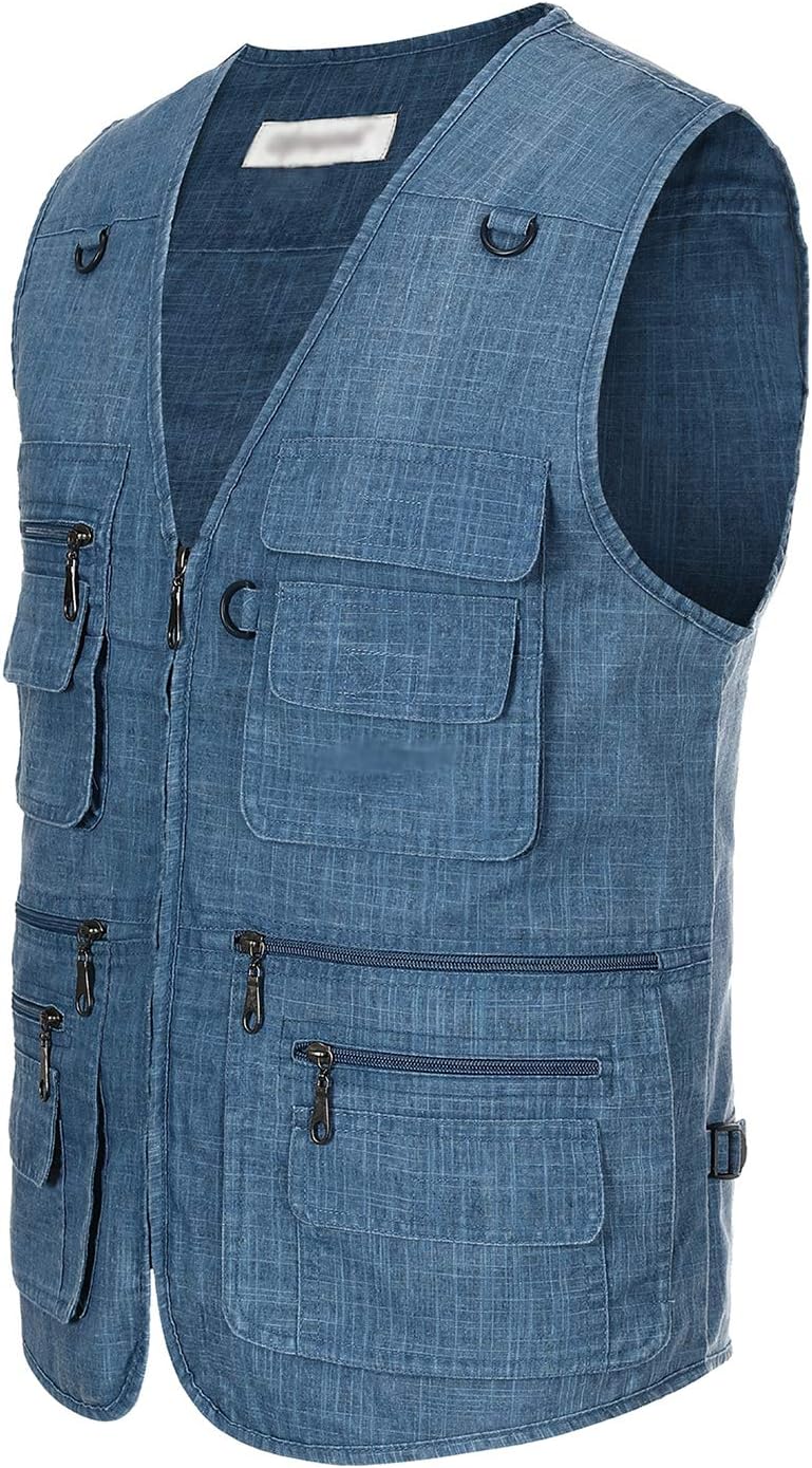 Hbufnha Men's Casual Safari Travel Vest 16 Pockets Outdoor Work Vest Sleeveless Jacket Fishing Hiking Photograph